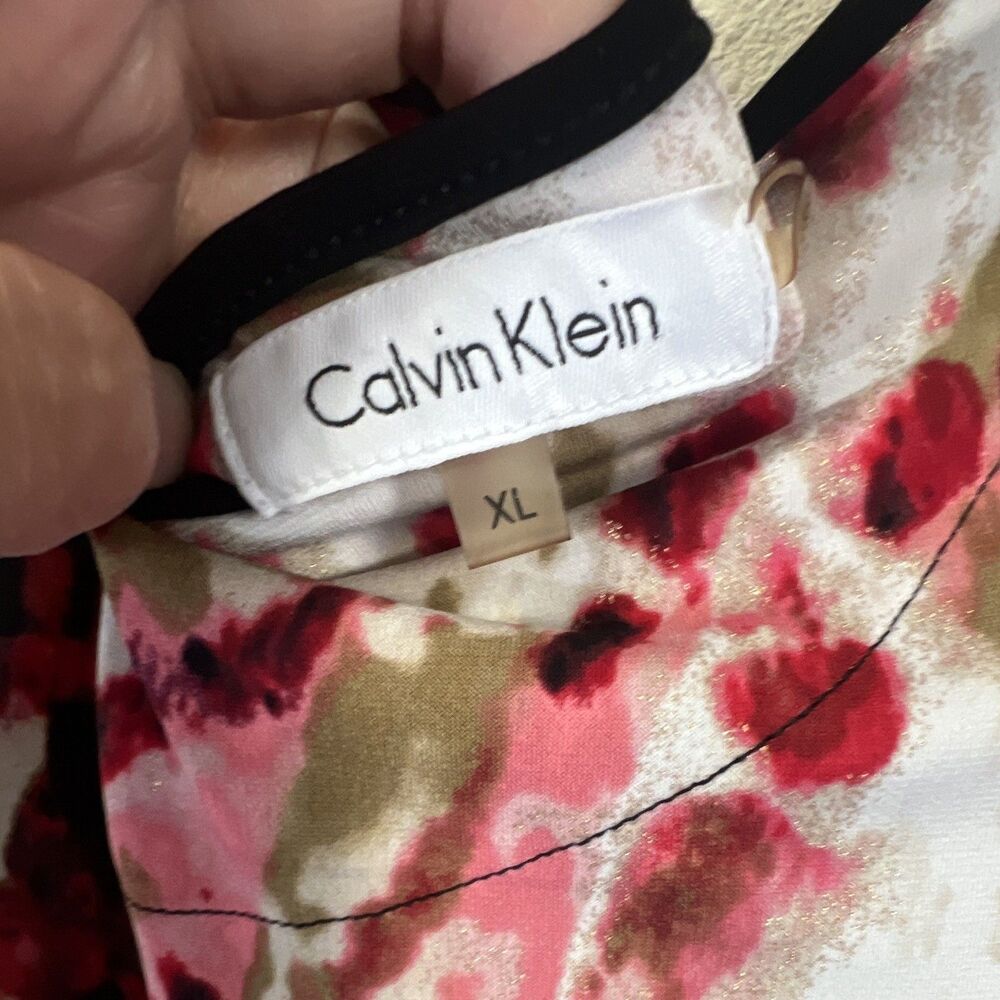 Calvin Klein Women’s XL Sheath Dress Abstract Red Black White Tie Waist - Picture 6 of 6